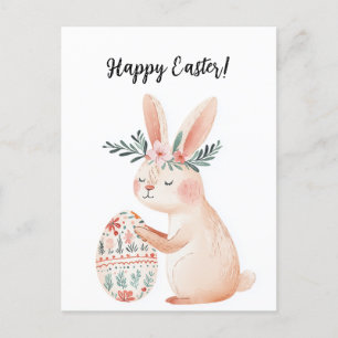 Cartes Pour Fêtes Annuelles joli lapin mignon avec des fleurs et pour Pâques