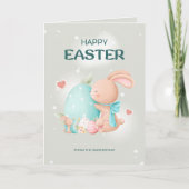 Cartes Pour Fêtes Annuelles Joli lapin rose de Pâques (Devant)