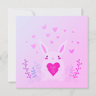 Cartes Pour Fêtes Annuelles Joli lapin rose pour la Saint-Valentin Je t'aime