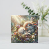 Cartes Pour Fêtes Annuelles Joli Lapin Sommeil En Forêt Paisible Pâques (Debout devant)
