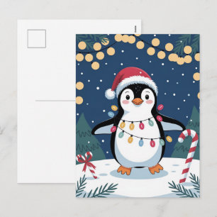 Cartes Pour Fêtes Annuelles Joli Manchot d'Hiver en Chapeau de Père Noël Noël 