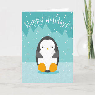 Cartes Pour Fêtes Annuelles Joli manchot sur glace Noël d'hiver bleu