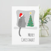 Cartes Pour Fêtes Annuelles Joli Meowy Noël Arbre Chat Neige (Debout devant)