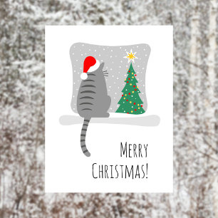 Cartes Pour Fêtes Annuelles Joli Meowy Noël Arbre Chat Neige