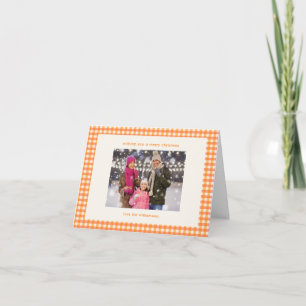 Cartes Pour Fêtes Annuelles Joli motif à carreaux gingham orange Photo Noël pl