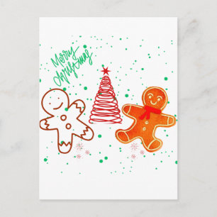 Cartes Pour Fêtes Annuelles Joli motif de bonhomme en pain d'épice et d'arbre