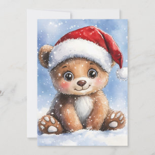 Cartes Pour Fêtes Annuelles Joli Noël d'hiver ours en peluche Santa en aquarel