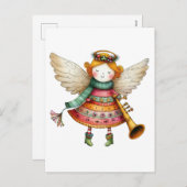 Cartes Pour Fêtes Annuelles Joli Noël Folk Art Angel (Devant / Derrière)
