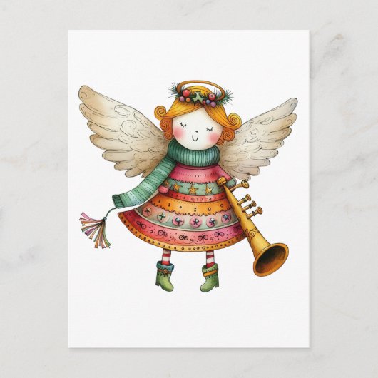 Cartes Pour Fêtes Annuelles Joli Noël Folk Art Angel (Devant)