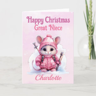 Cartes Pour Fêtes Annuelles Joli Noël Grande Nièce Rose Souris d'hiver