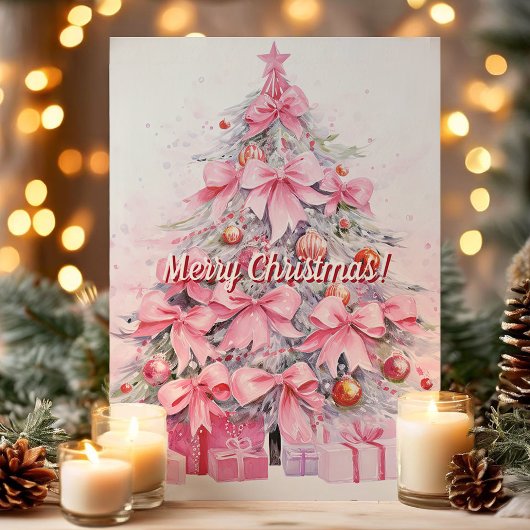 Cartes Pour Fêtes Annuelles Joli Noël Pretty Pink Bow Tree Joyeux Noël