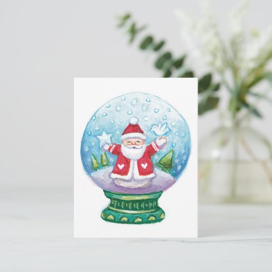 Cartes Pour Fêtes Annuelles Joli Noël Snowglobe Père Noël, Étoile, Oiseau (Debout devant)