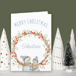Cartes Pour Fêtes Annuelles Joli Noël Snowman hiver Berry Wreath Holiday<br><div class="desc">Carte de Noël personnalisée avec couronne de baies d'hiver et bonhomme de neige mignon. Le modèle est configuré pour que vous puissiez ajouter un nom à l'avant de la carte et vous pouvez également modifier le message à l'intérieur. Le texte sur le devant se lit simplement "Joyeux Noël [nom]" et...</div>