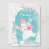 Cartes Pour Fêtes Annuelles Joli Noël Snowman rose et menthe (Devant)