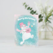 Cartes Pour Fêtes Annuelles Joli Noël Snowman rose et menthe (Debout devant)
