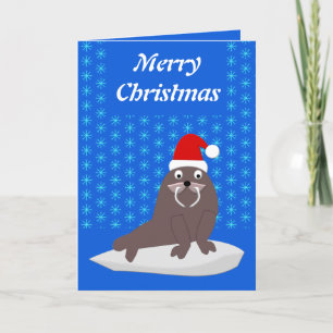 Cartes Pour Fêtes Annuelles Joli Noël Walrus et Snowflakes Custom