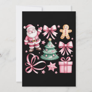 Cartes Pour Fêtes Annuelles Joli Nœud Coquette Rose Père Noël Arbre de Noël Xm