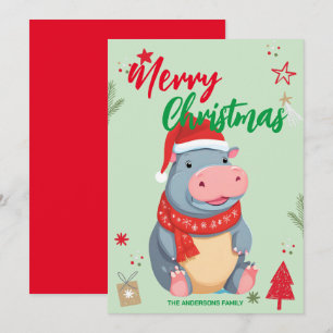 Cartes Pour Fêtes Annuelles Joli nom de famille HIPPO santa Noël vacances