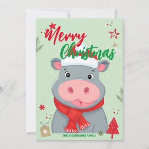 Cartes Pour Fêtes Annuelles Joli nom de famille HIPPO santa Noël vacances de N