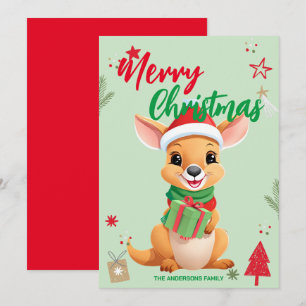 Cartes Pour Fêtes Annuelles Joli nom de famille Kangourou père Noël Noël vacan