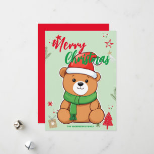 Cartes Pour Fêtes Annuelles Joli NOMS de famille ours santa Noël Fête de famil