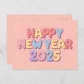 Cartes Pour Fêtes Annuelles Joli Nouvel An 2025 pour le mignon Pastel (Devant / Derrière)