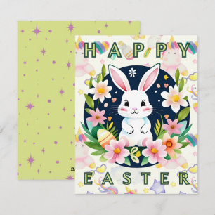 Cartes Pour Fêtes Annuelles Joli oeuf de lapin floral à l'aquarelle pour enfan