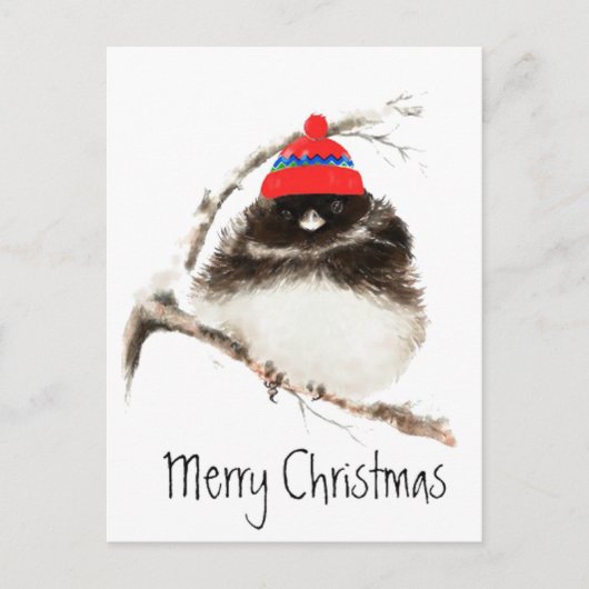Cartes Pour Fêtes Annuelles Joli oiseau d'hiver en Casquette, Noël, Humour, Ju (Devant)