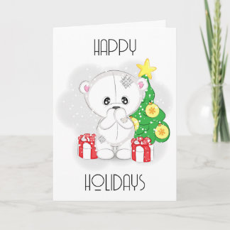 Cartes Pour Fêtes Annuelles Joli ours en peluche blanc avec arbre de Noël