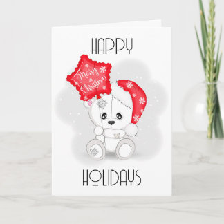 Cartes Pour Fêtes Annuelles Joli ours en peluche blanc avec ballon de Noël