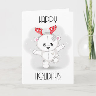 Cartes Pour Fêtes Annuelles Joli ours en peluche blanc avec bois rouges