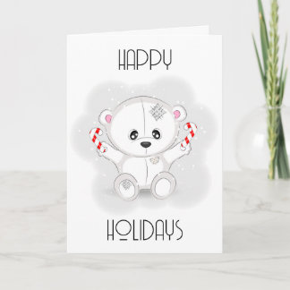 Cartes Pour Fêtes Annuelles Joli ours en peluche blanc avec cannes de bonbon