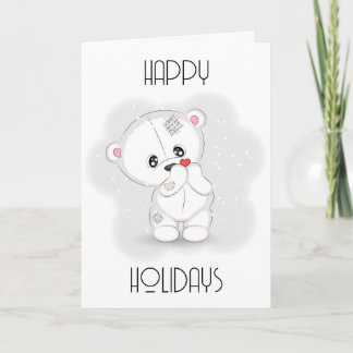 Cartes Pour Fêtes Annuelles Joli ours en peluche blanc avec petit cœur