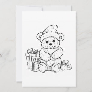 Cartes Pour Fêtes Annuelles Joli ours en peluche Père Noël Enfants Coloriage N