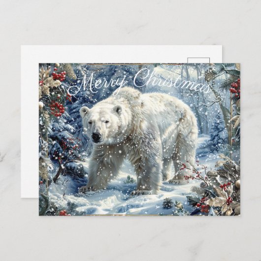 Cartes Pour Fêtes Annuelles Joli Ours polaire Noël d'hiver (Devant / Derrière)