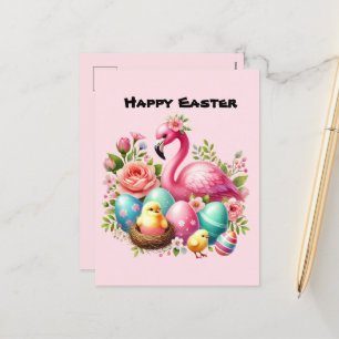 Cartes Pour Fêtes Annuelles Joli Pâques rose flamingo ajouter un message