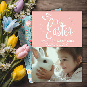 Cartes Pour Fêtes Annuelles Joli Pastel Rose Joyeux Pâques Photo personnalisée