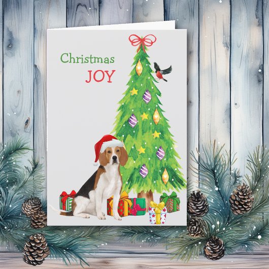 Cartes Pour Fêtes Annuelles Joli Père Noël Beagle et sapin de Noël
