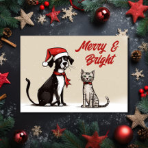 Joli Père Noël Chien et Chat Joyeux et Bright Chri