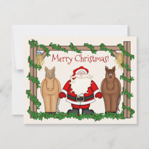 Cartes Pour Fêtes Annuelles Joli Père Noël et Chevaux Joyeux Noël