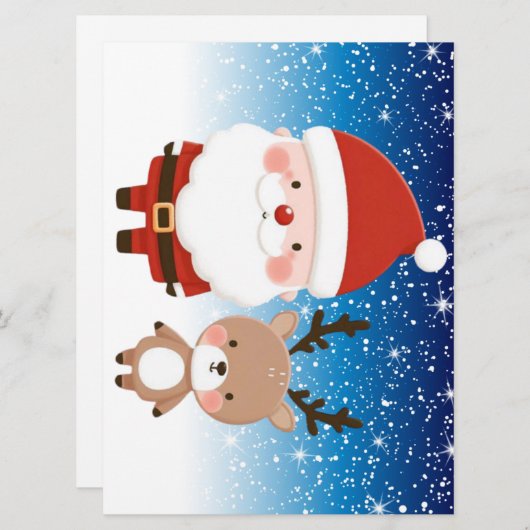 Cartes Pour Fêtes Annuelles Joli Père Noël et rennes de Noël (Devant / Derrière)