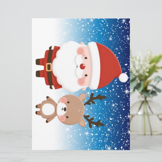 Cartes Pour Fêtes Annuelles Joli Père Noël et rennes de Noël (Debout devant)