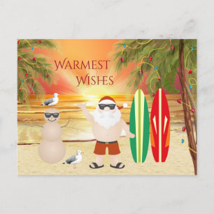 Cartes Pour Fêtes Annuelles Joli Père Noël et Surfboards Plage Surf Noël