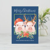 Cartes Pour Fêtes Annuelles Joli Père Noël Reindeer Noël Cochon Couple (Debout devant)