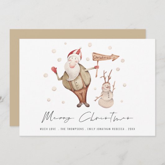 Cartes Pour Fêtes Annuelles Joli Père Noël Snowman Joyeux Noël (Devant / Derrière)