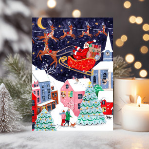 Cartes Pour Fêtes Annuelles Joli Père Noël vintage Noël Village nordique
