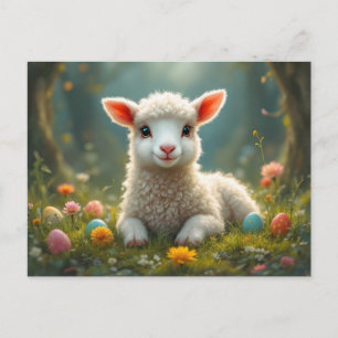 Cartes Pour Fêtes Annuelles Joli petit agneau de Pâques, forêt, œufs de Pâques