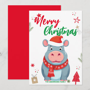 Cartes Pour Fêtes Annuelles Joli Petit Hippopotame Noël Vacances Personnalisé 
