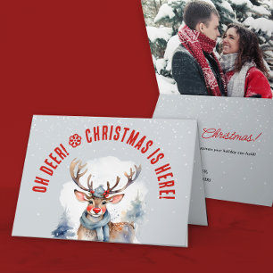 Cartes Pour Fêtes Annuelles Joli Photo de Noël Rouge Blanc Renne Hiver