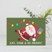 Cartes Pour Fêtes Annuelles Joli Pickleball Père Noël Noël vert (Debout devant)